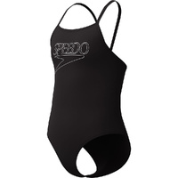 Speedo Girls Classic Logo One Piece Swimwear - Anthracite, Girls Full Piece Swimsuit