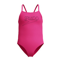 Speedo Girls Classic Logo One Piece Swimwear - Margarita Pink, Girls Full Piece Swimsuit