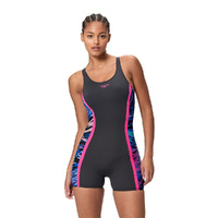Speedo Women's Printed Splice Legsuit One Piece Swimsuit - Anthracite/Margarita Pink