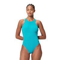 Speedo Women's Solid Racerback Zip One Piece Swimsuit - Mayan Blue, Women's Swimwear