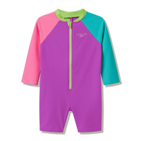 Speedo Toddler Girls Long Sleeve Colourblock One Piece Swimwear - Neon Jelly