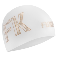 Funkita Stencilled White Swim Cap, Seamless Extra Streamlined Swimming Cap, Silicone Swim Cap