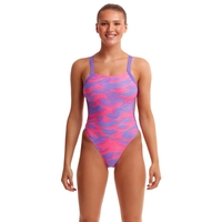Funkita Women's Sunset Swirl Brace Free One Piece Swimwear, Ladies Swimsuit