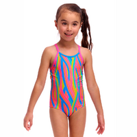 Funkita Swirly Straws ECO Toddler Girls Printed One Piece Swimwear, Toddler Girls One Piece Swimwear