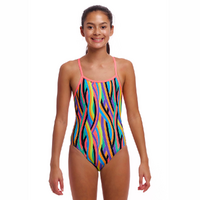 Funkita Girls Curl Curl ECO Single Strap One Piece Swimwear, Girls Full Piece Swimsuit