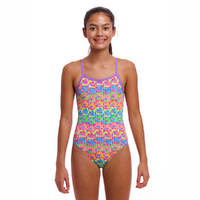 Funkita Girls Jig Jag ECO Single Strap One Piece Swimwear, Girls Full Piece Swimsuit