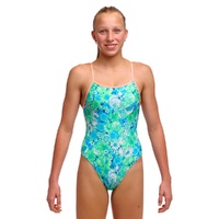 Funkita Girls 	Green Green Grass ECO Single Strap One Piece Swimwear, Girls Full Piece Swimsuit
