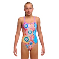 Funkita Girls Kulin Colour ECO Single Strap One Piece Swimwear, Girls Full Piece Swimsuit