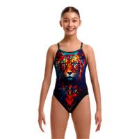 Funkita Girls Meow Baby ECO Single Strap One Piece Swimwear, Girls Full Piece Swimsuit