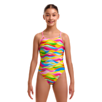 Funkita Girls Maybe Wavy ECO Single Strap One Piece Swimwear, Girls Full Piece Swimsuit