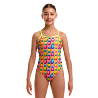 Funkita Girls Pinky Piney ECO Single Strap One Piece Swimwear, Girls Full Piece Swimsuit