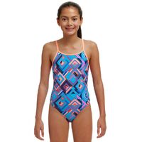 Funkita Girls Boxed Up ECO Diamond Back One Piece Swimwear, Girls Full Piece Swimsuit