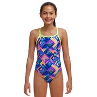 Funkita Girls Be Square ECO Diamond Back One Piece Swimwear, Girls Full Piece Swimsuit