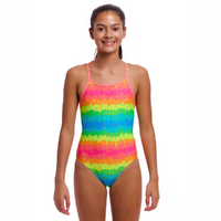 Funkita Girls Melting Mayhem ECO Diamond Back One Piece Swimwear, Girls Full Piece Swimsuit
