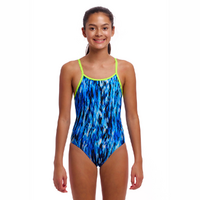 Funkita Girls Wing Streak ECO Diamond Back One Piece Swimwear, Girls Full Piece Swimsuit
