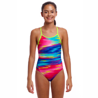 Funkita Girls Lost Ocean ECO Diamond Back One Piece Swimwear, Girls Full Piece Swimsuit