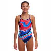 Funkita Girls Wave Craze ECO Diamond Back One Piece Swimwear, Girls Full Piece Swimsuit