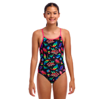 Funkita Girls Lost Leaf ECO Diamond Back One Piece Swimwear, Girls Full Piece Swimsuit