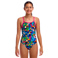 Funkita Girls Birdie Wordie ECO Diamond Back One Piece Swimwear, Girls Full Piece Swimsuit