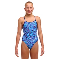 Funkita Girls 	Blue Bits ECO Diamond Back One Piece Swimwear, Girls Full Piece Swimsuit