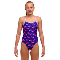 Funkita Girls Flocked Up ECO Diamond Back One Piece Swimwear, Girls Full Piece Swimsuit