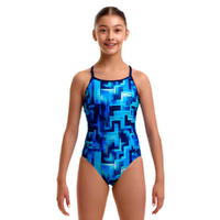 Funkita Girls You Blued ECO Diamond Back One Piece Swimwear, Girls Full Piece Swimsuit