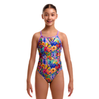 Funkita Girls Austin Flowers ECO Diamond Back One Piece Swimwear, Girls Full Piece Swimsuit