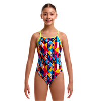 Funkita Girls Broken Blox ECO Diamond Back One Piece Swimwear, Girls Full Piece Swimsuit