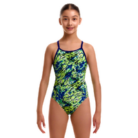 Funkita Girls Scaled Back ECO Diamond Back One Piece Swimwear, Girls Full Piece Swimsuit