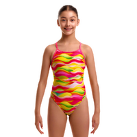 Funkita Girls Custard Cakes ECO Diamond Back One Piece Swimwear, Girls Full Piece Swimsuit
