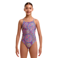 Funkita Girls Love Lacy ECO Diamond Back One Piece Swimwear, Girls Full Piece Swimsuit