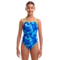 Funkita Girls Try Blue ECO Diamond Back One Piece Swimwear, Girls Full Piece Swimsuit