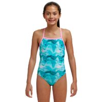 Funkita Girls Teal Wave ECO Strapped In One Piece Swimwear, Girls One Piece Swimsuit