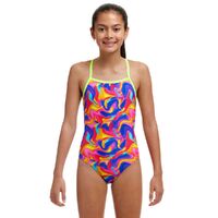 Funkita Girls Summer Swirl  ECO Strapped In One Piece Swimwear, Girls One Piece Swimsuit