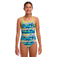 Funkita Forest Floor Girls Tie Me Tight One Piece Swimwear, Girls Full Piece Swimsuit