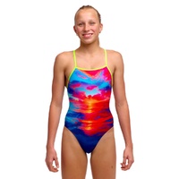 Funkita Sunset Delight Girls Tie Me Tight One Piece Swimwear, Girls Full Piece Swimsuit