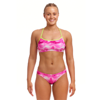 Funkita Women's Pink Caps ECO Crop Top Two Piece Swimwear, Ladies Two Piece Swimsuit