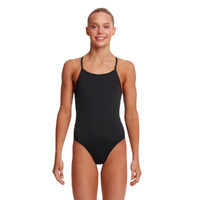 Funkita Still Black Solid Girls Diamond SECURE Back One Piece Swimwear, Girls Period Swimwear