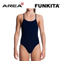 Funkita Still Black Solid Girls Diamond Back One Piece Swimwear, Gils Swimwear 