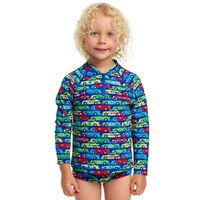 Funky Trunks Toddler Boys Car Stacker Zippy Rash Vest, Suntop