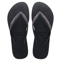 Havaianas Slim Metal Logo Glitter Women's Thongs - Black/Dark Metallic Grey