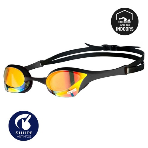 Arena Cobra Ultra Swipe Indoor Swimming Goggles, Yellow-Copper-Black, Racing Swim Goggles