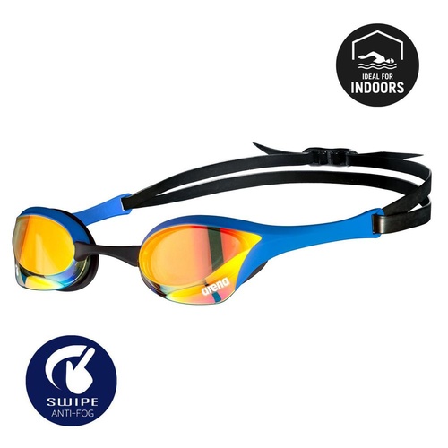 Arena Cobra Ultra Swipe Indoor Swimming Goggles, Yellow-Copper-Blue, Racing Swim Goggles