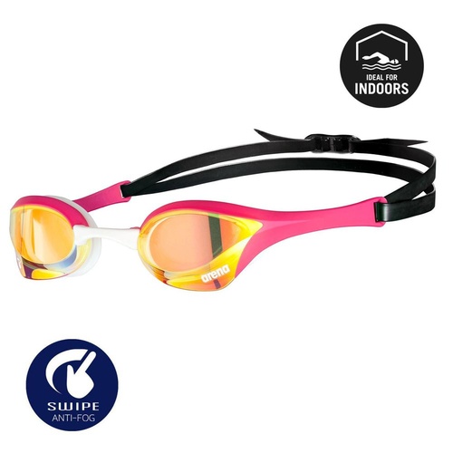 Arena Cobra Ultra Swipe Indoor Swimming Goggles, Yellow-Copper-Pink, Racing Swim Goggles