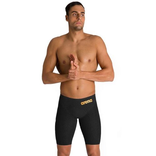 Arena Men’s Powerskin Carbon Glide Jammer - Black/Gold, FINA Approved, Men's Racing Swimsuit [Size: 4]