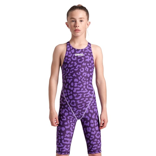 Arena Powerskin ST Next Junior Girls Swimming Race Suit - 877 Leopard Violet Girls Racing Swimwear [Size: 12-13]