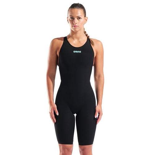 Women's Arena Powerskin Veloce Open Back Swimming Race Suit - 100 Black/Teal , FINA approved Swimwear [Size: 30]
