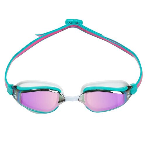 Aqua Sphere Fastlane Swimming Goggles, Mirrored Lens - Mint White & Pink, Fitness & Training Goggle