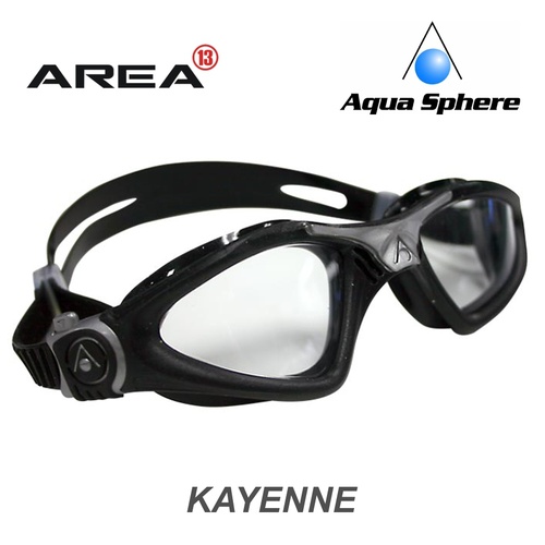Aqua Sphere Kayenne Swimming Goggles Clear Lens Black Silver