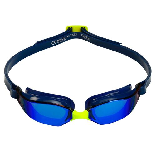 Aquasphere Xceed Titanium Mirror Lens Swimming Goggle - Blue Titanium Mirror Lens - Navy/Yellow Frame